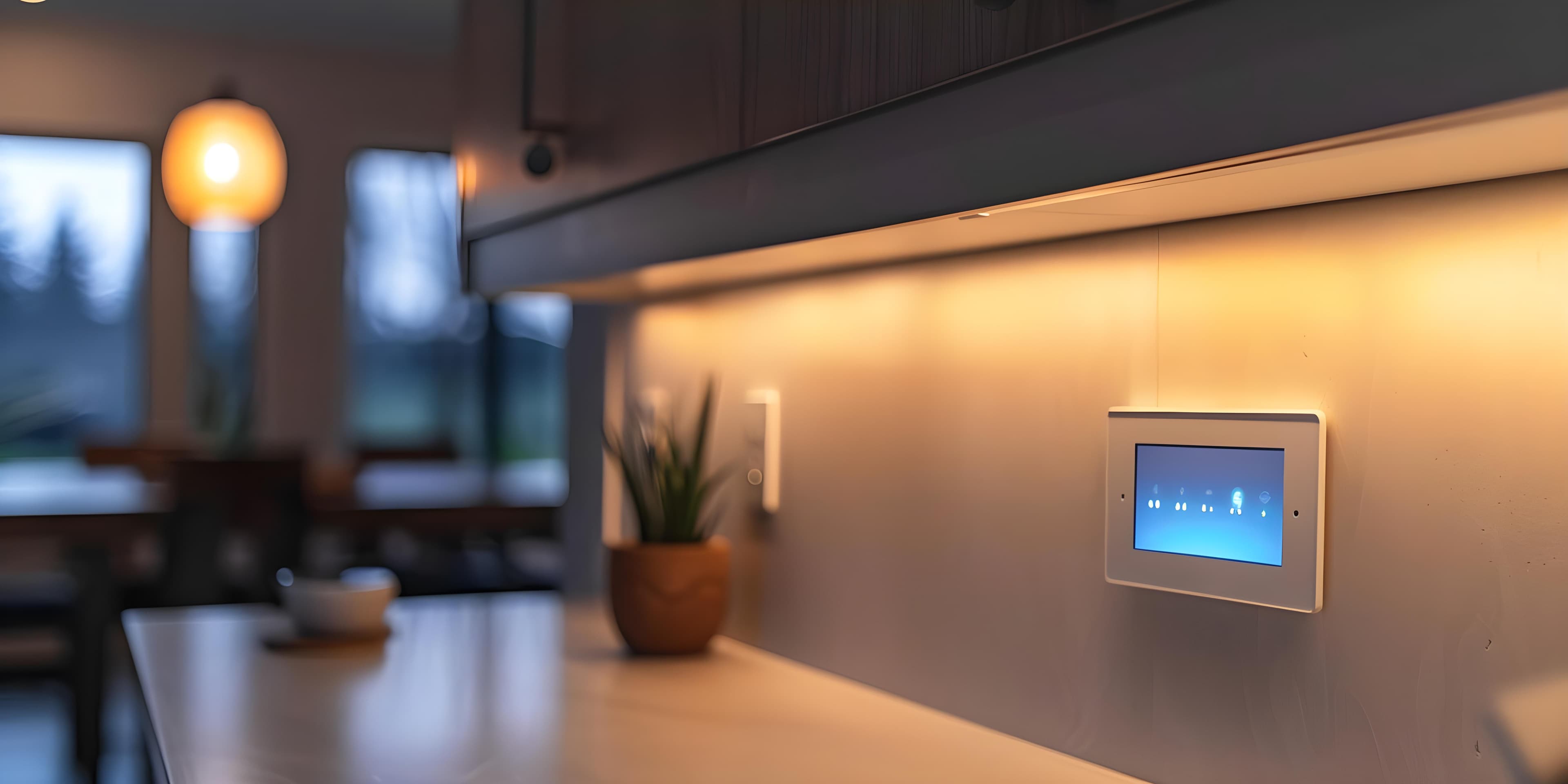 Security keypad mounted in a modern kitchen